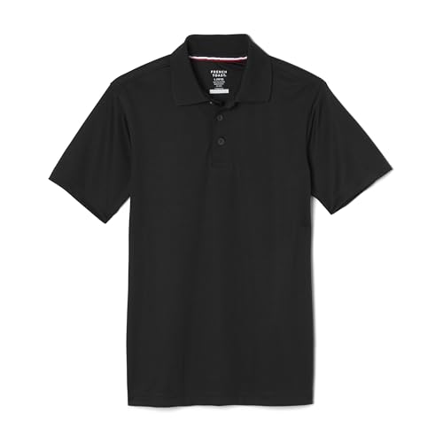 French Toast Boys Short Sleeve Moisture Wicking Stretch Sport Polo Shirt (Kids Standard & Husky Sizes) Black 10-12