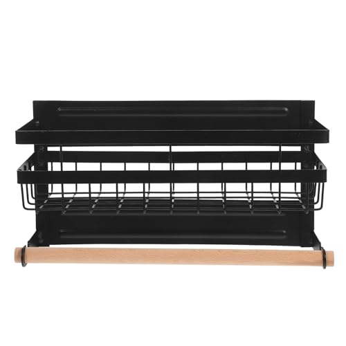 SECFOU Estante Magnético para Nevera en Acero al Carbono y Madera con Diseño Magnético y Soporte para Toallas Adecuado para Organización de Cocina Multi-niveles