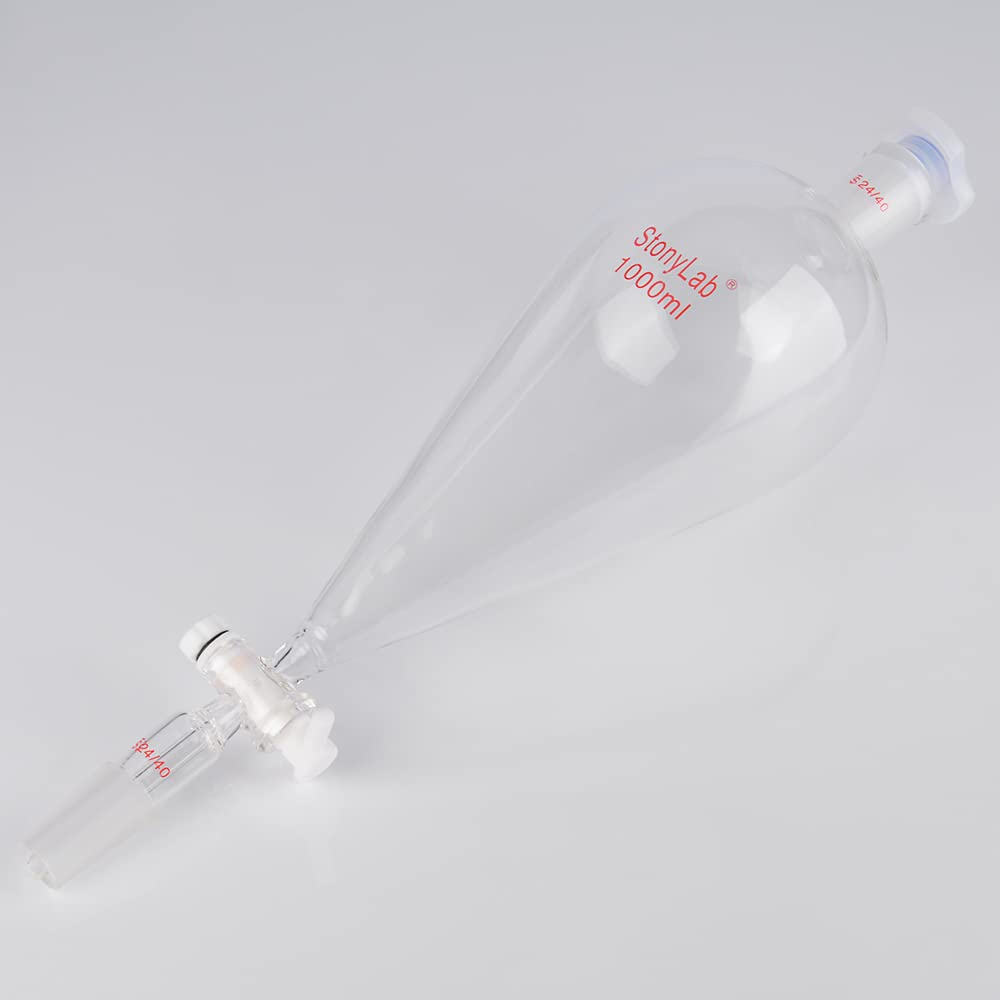 stonylab Scheidetrichter Glas, 1000 ml Separatorentrichter mit PTFE-Absperrhahn Konischer Birnenförmiger Schwerwandiger Borosilikatglas Trenntrichter mit 24/40 Fugen