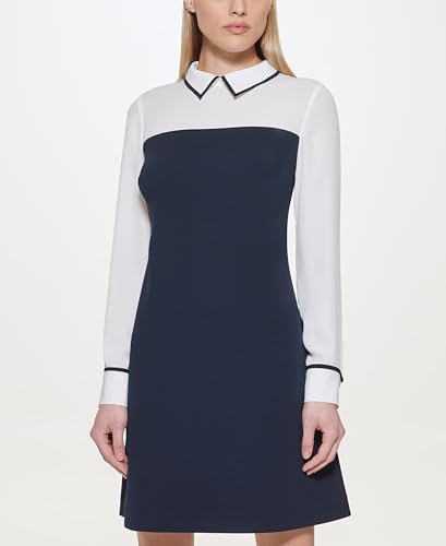 Image of Tommy Hilfiger Women's Long Sleeve Collared Twofer Shift Mini Dress