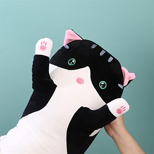 Image of Giant Cat Pillow Plush Cartoon Kitty Sleeping Hugging Pillow, Cuddly Soft Long Kitten Body Pillow Doll Cat Cushion Toy for Kids Girlfriend (Black, 130cm /51.18inch)