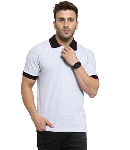 Image of Scott International Men's Regular Fit Half Sleeve Organic Cotton Polo T-Shirt (SS20-SP8-XXXXL White Melange XXXX-Large)