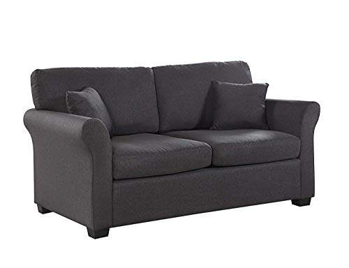 Classic and Traditional Ultra Comfortable Linen Fabric Loveseat - Living Room Fabric Couch (Dark Grey)