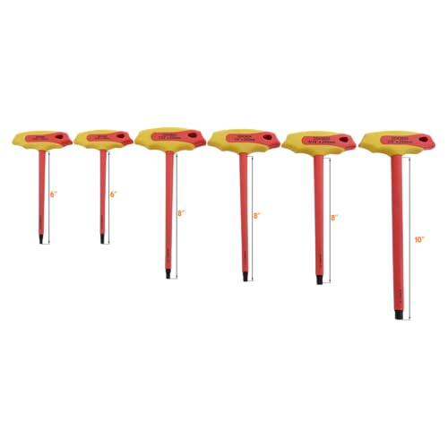 Image of Dynamic Tools 6 Pc Insulated SAE T-Handle Hex Key Set, Insulated Tools For Electrical Work, Hex Keys Individually Certified to 1,000V