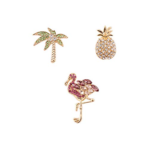 Canjoyn 3 Pcs Rhinestone Crystal Brooch Pin Tack Pin Tropical Coconut Tree Flamingo Pineapple Skirt Cardigan Hat Scarf Pin Lapel Pin Shawl Pin cover