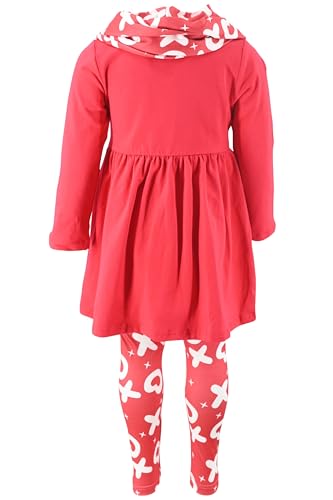 Image of Unique Baby Girls Kids Toddler 3pc Outfit Set Long Sleeve Stretch Tunic Top Leggings and Scarf