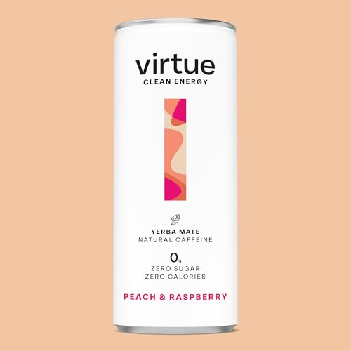 Virtue Yerba Mate Energy Drink | Natürlich, Zuckerfrei & Ohne Kalorien | Vegan, Ketogen, Glutenfrei, Vitamin B | 12x250ml (Pfirsich & Himbeere)
