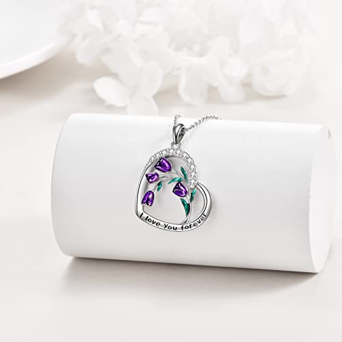 CRMAD Purple Tulips Necklace Sterling Silver Moonstone/Crystal/Cross Flower Tulips Jewelry Mother's Day Gifts4