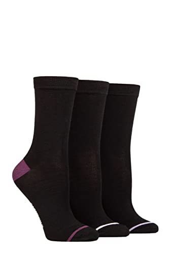 GLENMUIR Femme Contraste Talon et l'orteil Chaussettes en bambou Paquet de 3 Noir Lilas / Rose clair / Violette 37-42 Cover