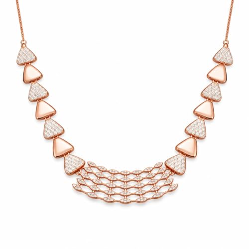 Image of Nilu's Collection Rose Gold Plated AD Stone Jewellery Set for Women, Girls | Special Ocassion, Wedding, Engagement, Dating | Anti Tarnish | Anti Allergy | Necklace and Earring Set | Gift for Her