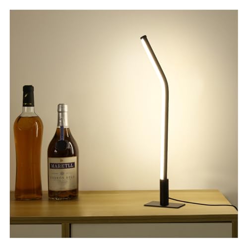 GEPROSMA Corded Bedside Lamp(USB 5V 2A),Metal Table Lamp 17.4/44cm,Small Desk Reading Lamp 3 Led Modes,Slim Minimalist Modern Design,Mains Powered Light for Bedroom Living Room Home Office,Black