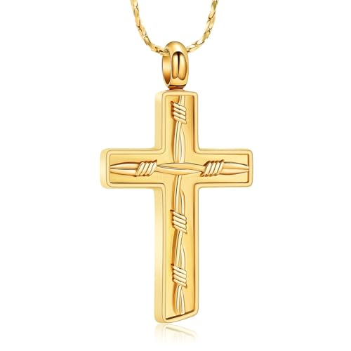 AIWENXI Cremación cruzada joyería urna collares para cenizas para mujeres hombres acero inoxidable ceniza colgante conmemorativo mascota collar de recuerdos humanos, Acero inoxidable