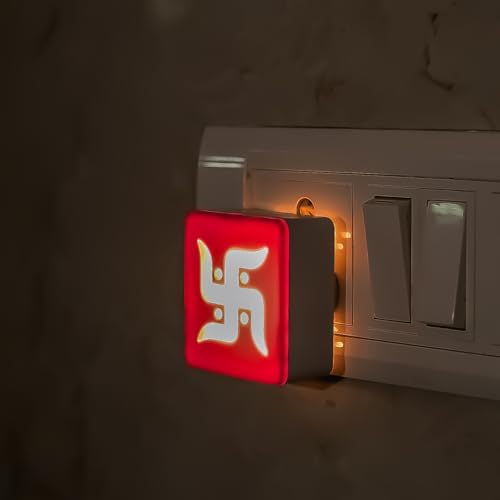 Image of Lexton Swastik Fancy LED Night Lamp Light with 2 Pin Socket for Spiritual Ambiance, 0.5 Watt, 230v (Warm White, Pack of 1)