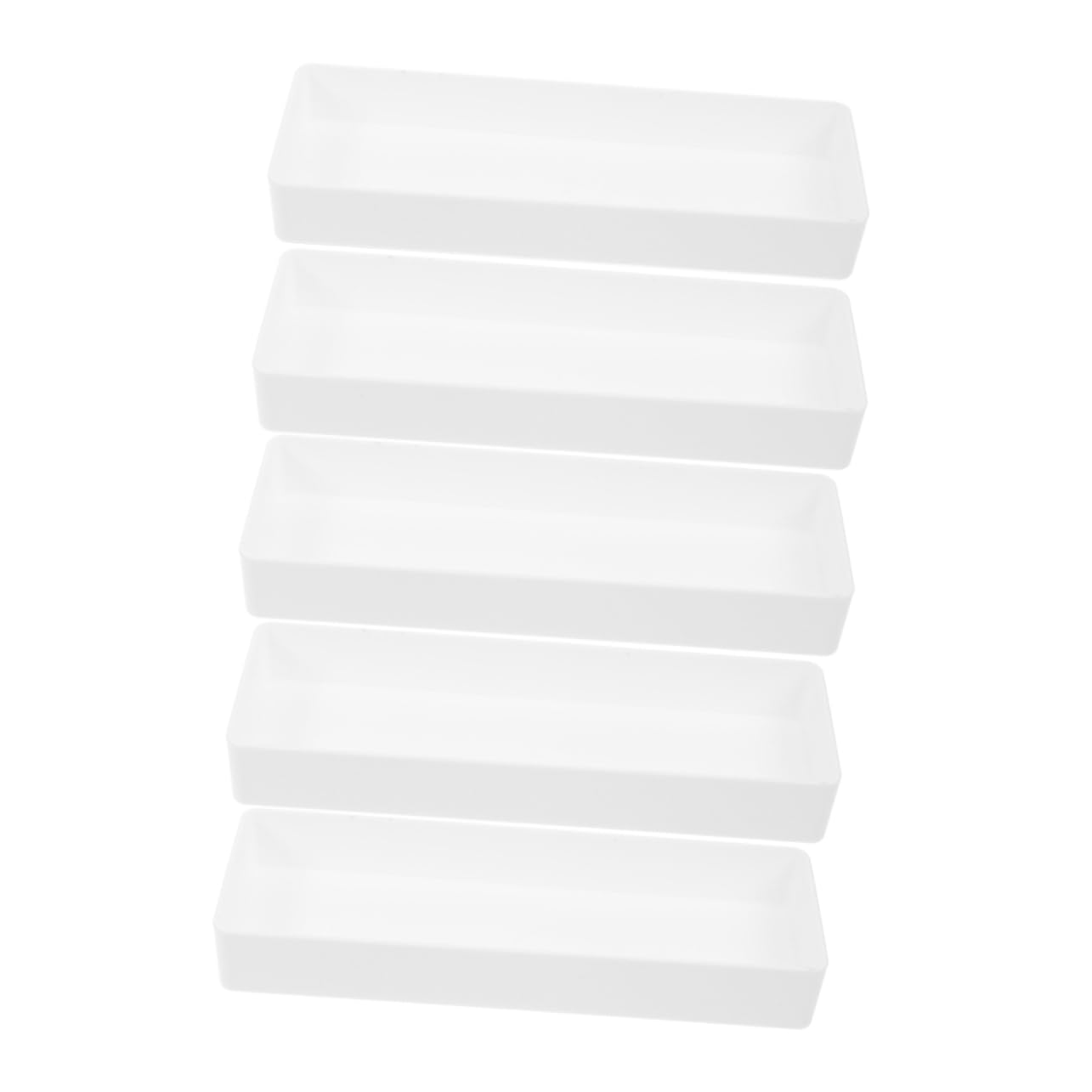 Scatola Organizer Quadrata da Cassetto 5 Pezzi in Plastica Bianca | Scrivania e Ufficio, Superficie Liscia Facile da Pulire, Struttura Resistente alla Deformazione