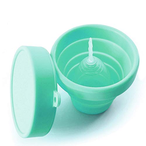 Lucky Clover Collapsible Silicone Cup Foldable Sterilizing Cup For Menstrual Cups And Storing Your Diva Cup - Foldable For Travel(Sky Blue & Blue) #TOP3