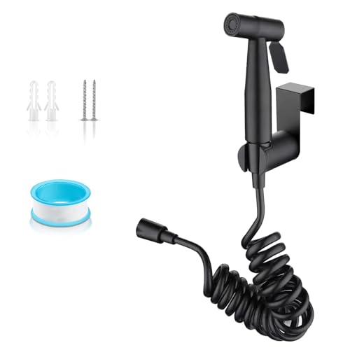 Lhdfyqt Cabezal de Ducha o Bidet Pulverizador, Ducha WC, Grifo de Bidet con Manguera 2m, Kit de Rociador de Mano para Inodoro Kit de Rociador de Bidet de Acero Inoxidable, para Higiene Diaria (Negro)