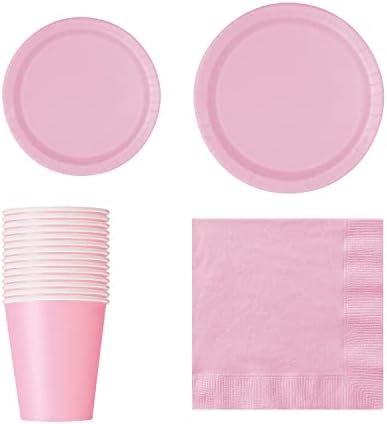 Trimming Shop 70pcs Disposable Party Tableware Set, 7" Plates 20pcs, 9" Plates 16pcs, 9oz Cups 14pcs, Napkins 20pcs for BBQs, Weddings, Birthday, Anniversary, Kids Party Supplies, Ruby Red