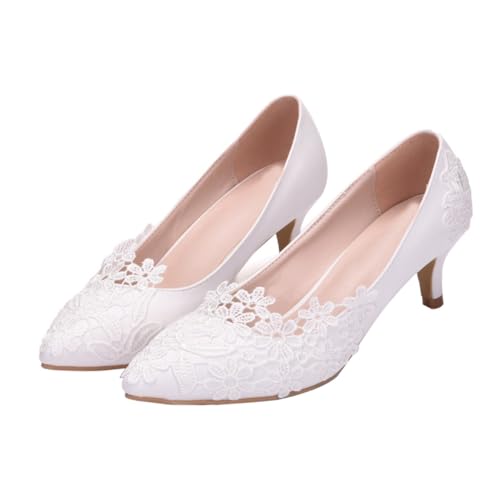Chaussures en dentelle blanche pour mariage et cérémonie avec talon moyen de 5 cm