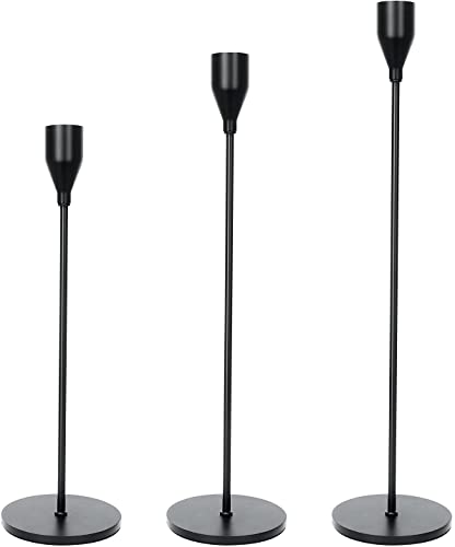 JINGYUAN Black Taper Candle Holder Set of 3 for Taper Candle Black Candlesticks Holder Candelabras for Wedding Dining Coffee Table Decoration (3pcs/lot, Black)