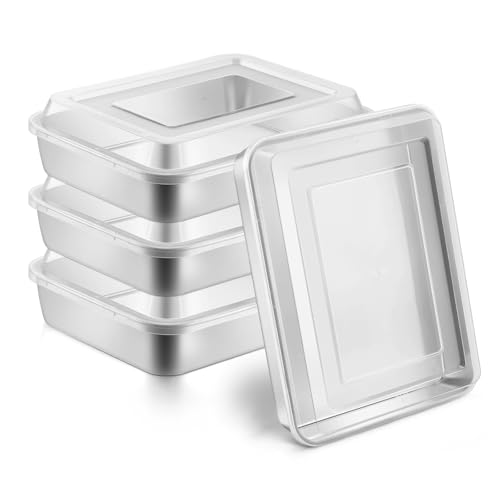 Leonyo 9.3"x7"x2" Bakeware Cake Pan with Lid, Lasagna Sheet Pan Set of 4