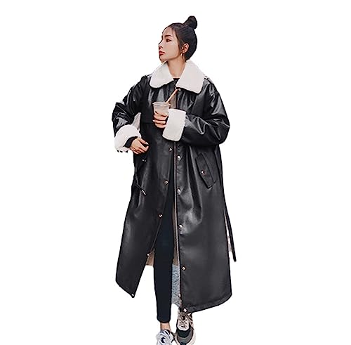Trench-coat long et chaud en cuir pour femme contre le gel et le vent