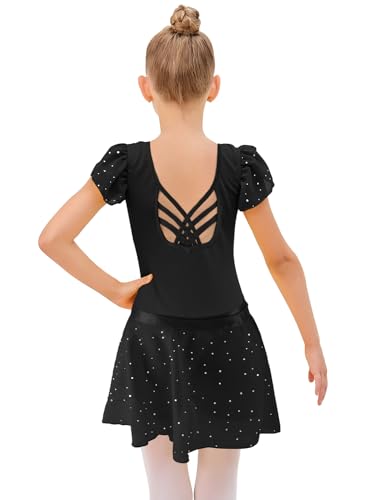 Image of EQSJIU Ballet Leotards for Girls with Removable Skirt Combo Tie Ruffle Sleeve Ballet Dance Dress Outfit 2-12 Years
