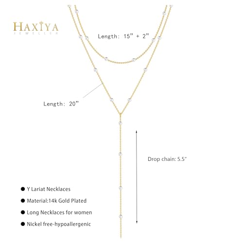 lariat gold necklace for women dainty long necklace 14k gold platedsilver y-shaped pendant drop chain trendy layered pearlbeadedcz necklaces simple gold jewelry for women gift