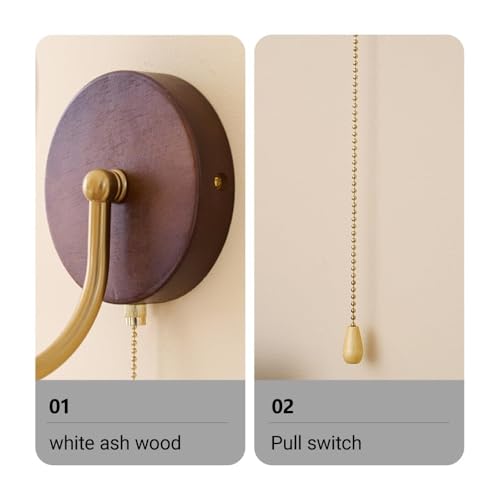 Lámpara de pared vintage de madera maciza E26 para salón y dormitorio 5