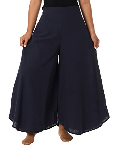 Lannaclothesdesign Cotton Palazzo Pants for Women Plus Size Hippie Wide Leg Lounge Pant (Dark Blue, Medium)
