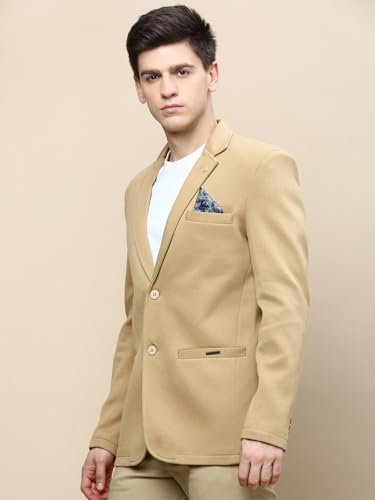 Image of SHOWOFFFF Men Solid Single Breasted Party Blazer | Notched Lapel Full Sleeves Cotton Blazer's for Mens | Slim Fit Regular Length Blazers for Men's