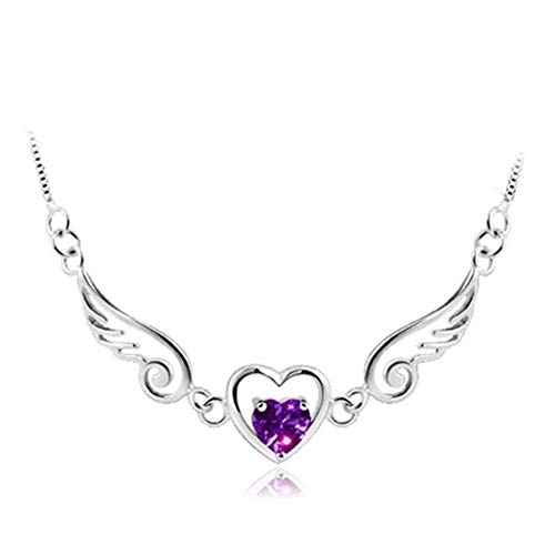Huangyong Silver Jewelry Necklace Dream Angel Love Wings Love Peach Heart Necklace,Purple