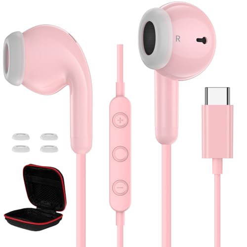 Auriculares USB C para Samsung S25 Ultra S24 S23 S22 A54 Tipo C Auriculares in-ear con cable HiFi Auriculares estéreo con micrófono y control de volumen para iPhone 17 Pro Max 16 15 Plus iPad para