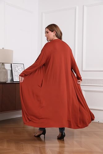 Image of Women Plus Size Floor Length Open Front Drape Cardigan Lightweight Long Sleeve Maxi Duster with Pockets 1X-5X