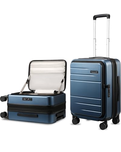 LUGGEX Carry On Luggage Top Opening Expandable Polycarbonate Hard Shell Suitcase with Wheels (FX-Core Blue 20 Inch 36L-41L)