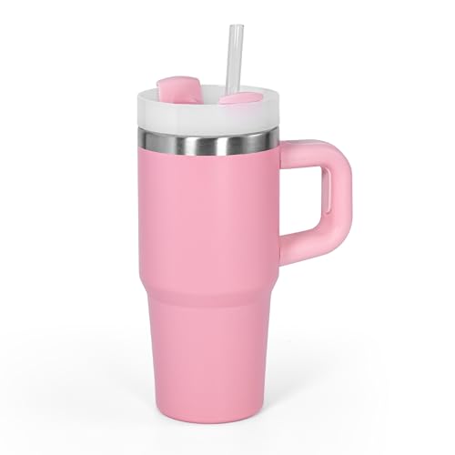 AGH 14 Oz Tumbler with Handle Stainless Steel Double Layer Insulated Mug,Reusable Stainless Steel Kids Water Bottle,Gifts for Kids Tumblers(Pink)