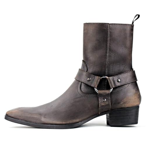 Men's Chelsea Combat Ankle Casual Walking Motorcycle Boots Bronze Zipper-up CD-JY017-USR2
