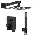 Kurpot Black Shower System, Wall Mounted Shower Faucet Set with Valve, 10-Inch Rainfall Shower Head with Handheld Combo Spray, 59'' Long Shower Hose and Shower Trim Kit, Matte Black