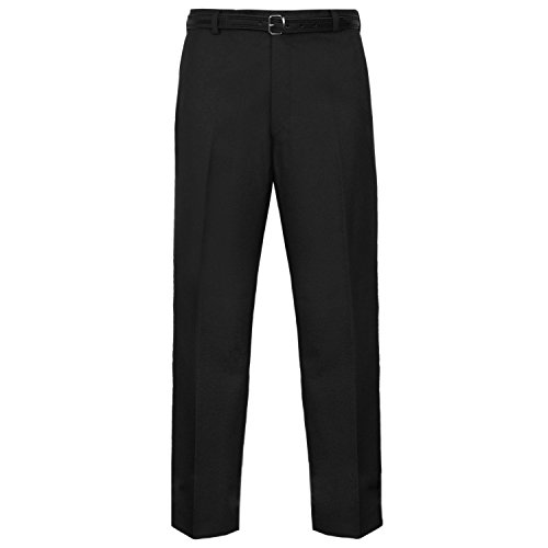 Stylo Online Mens Trousers Formal Casual Business Office Work Home Smart Dress Straight Leg Flat Front Everpress Pockets Pants Plus Big King Sizes (Black, 32W x 33L)
