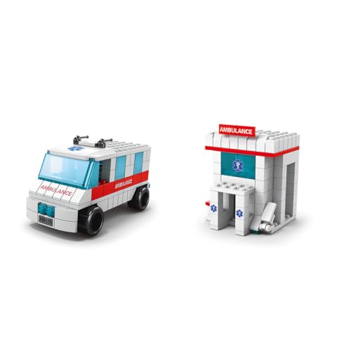 Image of SKY LINE OCEAN 6-in-1 Ambulance Building Block Set Toys | STEM Kit for Kids | Build Rescue Ambulances & Emergency Vehicles (1000+ Pcs) | Birthday Gift for Boys & Girls || 6 Months Structural Warranty
