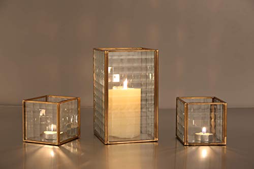 Jhy Design Set Of 3 Copper Frame With Texture Glass Hurricane Candleholder Lantern Decorative Box Plant Terrarium Tabletop Curio Case/Shadow Box Great #TOP6