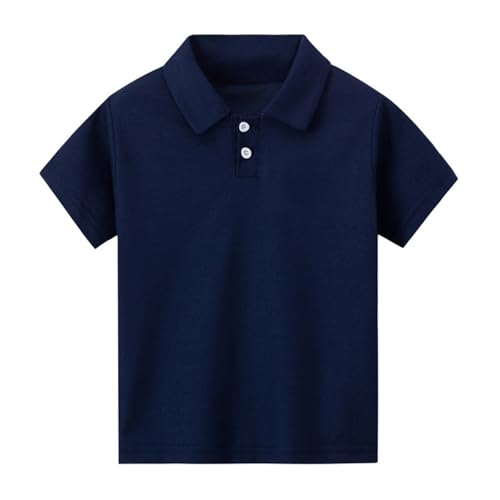 Image of Boys and Toddlers' Short-Sleeve Polo Shirts Solid Active Performance Tees for School Uniform Plain Classic Fitted Personalised Fashion Versatile Casual Top (Navy, 5-6 Years)