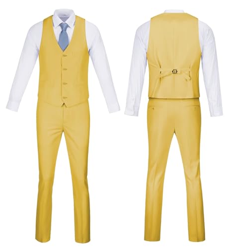 Men's Slim Fit Wedding Groomsmen Suit 2 Piece Set V Neck Casual Suit Blue4