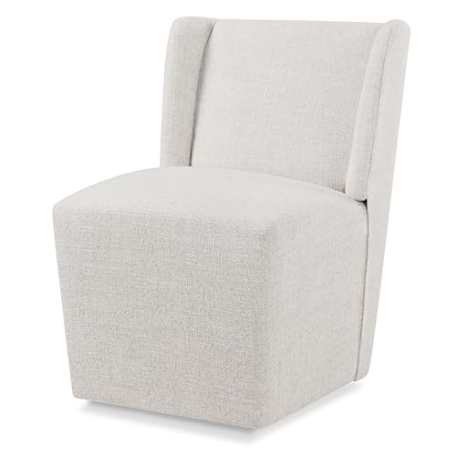 KISLOT Upholstered Dining Chair with Casters Wingback Modern Side Armless Deskchair with Rollers for Diningroom Bedroom Livingroom Reading Room,Linen,1 Box