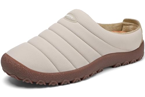 UBFEN Mens Womens Winter Warm Slippers with Fuzzy Plush Lining Slip on House Shoes Indoor Outdoor Anti-Skid Rubber Sole