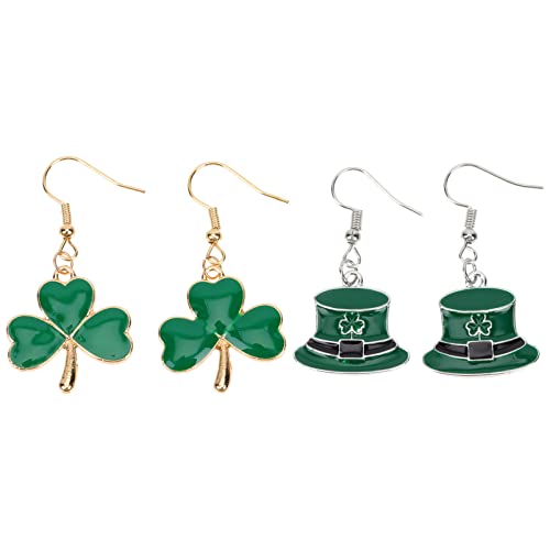 SEWACC 2 Paires St. Patricks Day Boucles D' Oreilles Shamrock Dangle Boucles D' Oreilles Irlandais Top Hat Bijoux Green Clover Geardrop Boucles D' Oreilles pour Femmes Femmes Fête Cover