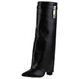  VAN HILL Damen Klassische Stiefel Blockabsatz Schnallen Trendy Schuhe 217565 Schwarz 38