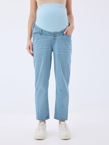 Image of Maternity Denim Jeans for Women | Over The Bump Stretchable Belly Panel | Comfortable Pregnancy Wear | Regular Fit Casual Jeans