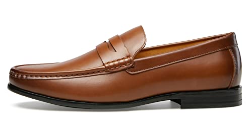 Journey West Mens Penny Loafers with Genuine Leather Business Dress Slip on Loafer Shoes for Men Tan US 133
