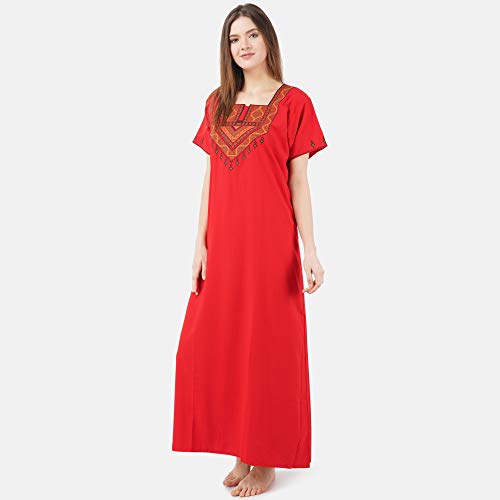 Image of Premium Women Embroidery Night Gown Lizzybizzy Cotton Nighty Maxi