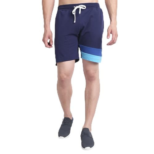 Image of AM SWAN Mens Premium Cotton Colourblocked Printed Stylish Comfort Knee Length Shorts
